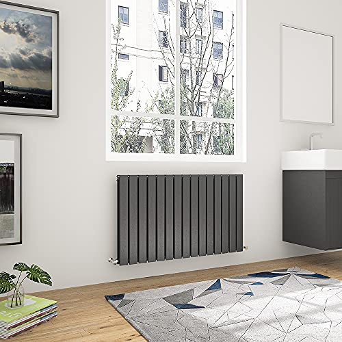 Acezanble 600x1020mm Horizontal Flat Panel Radiator Anthracite Double Modern Central Heating Radiators for Bathroom Kitchen Living Room