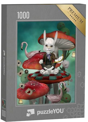 puzzleYOU: Puzzle 1000 Teile „Illustration, inspiriert von Alice im Wunderland: Hase mit Uhr“ – aus der Puzzle-Kollektion Fabel