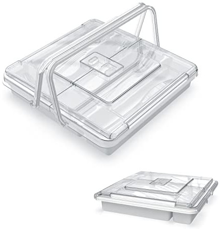 QINOL Besteckkasten für Schubladen mit Deckel Griff, Tragbar Kunststoff Schubladen Organizer mit Abnehmbarem PVC-Deckel, Schutz vor Staub küche Kunststoffablage für Besteck, 5 Fächer, Weiß