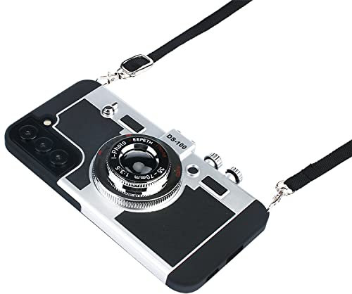 Awsaccy Emily in Paris Phone Case for Samsung Galaxy S21 5G 6.2 Inch Camera Case Vintage Cover Cute 3D Cool Unique Design Silicone Case with Removable Neck Strap Lanyard for Girls Women Black