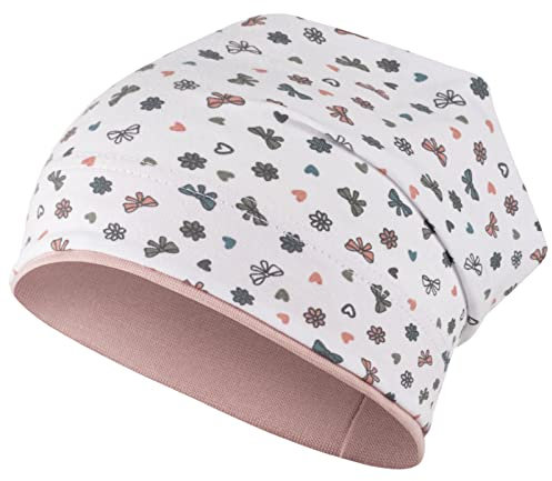 Mädchen Mütze Beanie Übergangsmütze Erdbeeren Blumen Frühling Herbst, Größe: 50/52, Farbe: Weiß