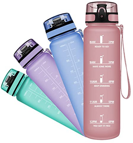 Grsta trinkflasche groß - Trinkflasche 1L, BPA-frei Auslaufsicher, Sport trinkflasche, Trinkflasche mit früchtebehälter für Fahrrad, Fitness, Yoga, Laufen, Schule, Uni, Outdoor