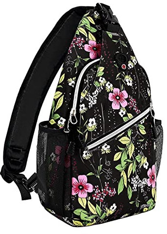 MOSISO Sling Backpack,Travel Hiking Daypack Periwinkle Crossbody Shoulder Bag, Black