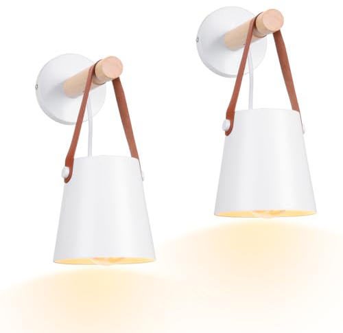 iDEGU 2 Stücke Wandlampen Retro Wandleuchte Innen Vintage Lampe in Holz und Metall E27 Hängelampe Wandleuchte für Schlafzimmer Flur Wohnzimmer (Matt Weiß, 2 Stücke)
