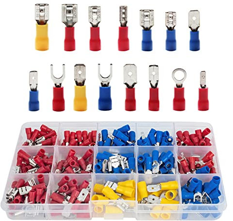 Alfresco Connettori Elettrici a crimpare 280 Pezzi, per cavi ad anello, 2,8 mm/4,8 mm/6,3 mm Terminale Isolato, AWG 22-10, Polivinilcloruro