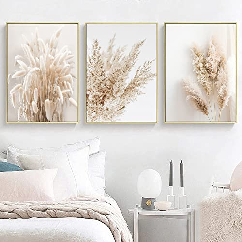Trayosin 3er Poster Set Wandbilder Boho Pampasgras, Beige Bilder für Schlafzimmer und Wohnzimmer,Poster Vintage, ohne Rahmen (B,30x40cm)