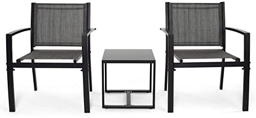 IntimaTe WM Heart Gartenmöbel 3er Set, Sitzgruppe im Garten und Balkon, Gartengarnitur mit DREI Stühlen und einem Glastisch, Grau