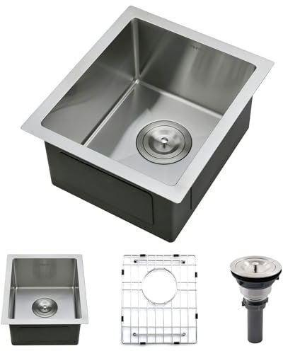 PEPO Fregadero de bar – Fregadero de cocina de 13 x 15 pulgadas, fregadero de cocina pequeño de acero inoxidable de calibre 16, fregadero de cocina pequeño cuadrado hecho a mano de alta gama,