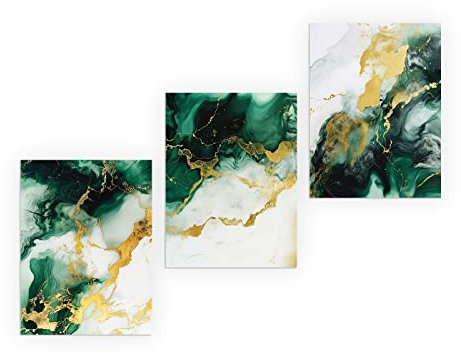 CCWACPP Emerald Green Wall Decor Bathroom Abstract Canvas Wall Art 3 Piece Marble Pictures Framed Artwork Gold Foil Art Print (40x60cmx3)
