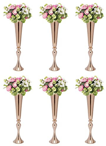 6 Stück Hochzeit Blumenständer Hochzeit Blume Stand Vase, Metall-Trompetenvasen Blumenständer aus Metall, Hochzeitsdekoration Gold Vase, Vasen für Tischdeko Jubiläumsfeier Party Geburtstag
