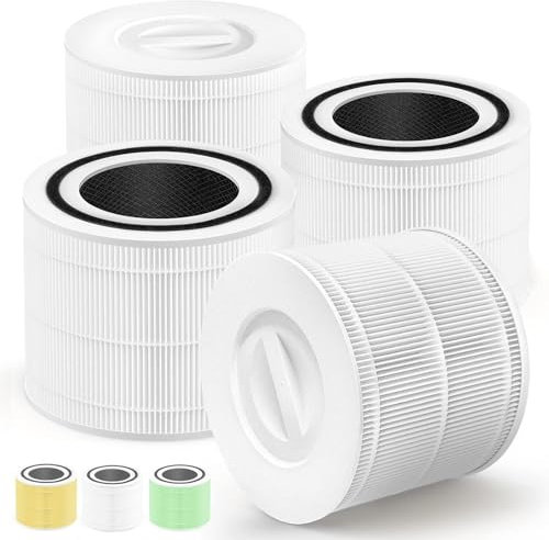 Core 300 Air Purifier Replacement Filter Compatible with LEVOIT Core 300, 300S, P350 VortexAir Air Purifier, Core 300S Filter with 3-in-1 H13 True HEPA, 4-Pack Core 300-RF Filters, White