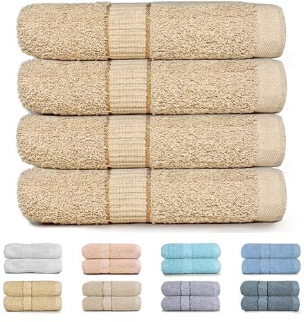 GFD Textiles - Juego de 4 Toallas de Lavabo 50x100 cm | 100% Algodón Premium Extra Suave & Súper Absorbente | Secado Rápido, Antibacterianas, Ideal Lavabo & Gimnasio | Albaricoque