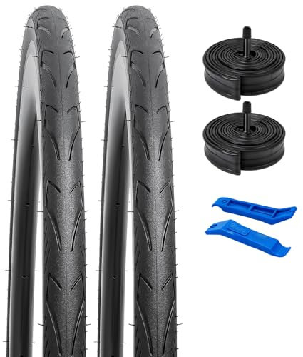 YunSCM 2er-Pack 60TPI Nylon Pannensicher 26 Zoll Reifen 26x1.50 Mantel 40-559 und 2er-Pack 26 Zoll Schlauch AV32mm Ventil kompatibel Faltbarer 38-559 26x1.50 Fahrradreifen und schlauche