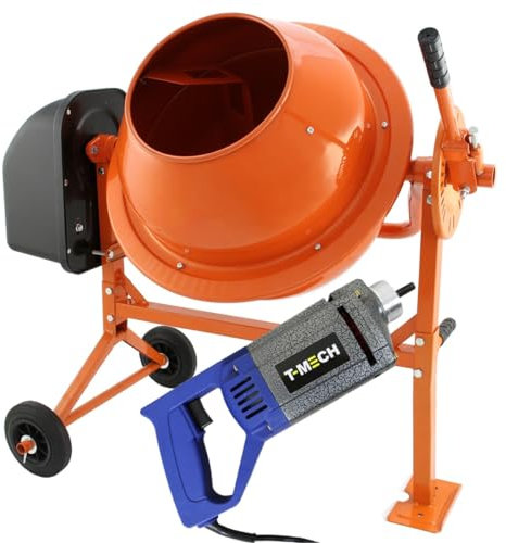 70L Cement Mixer 250W & Hand Held Electric Concrete Vibrator 1100W Vibrating Poker Hand Held 35mm Shaking Needle 2m Flexible Shaft Drum Mortar Plaster Portable Stand Wheels Powerful Mixing