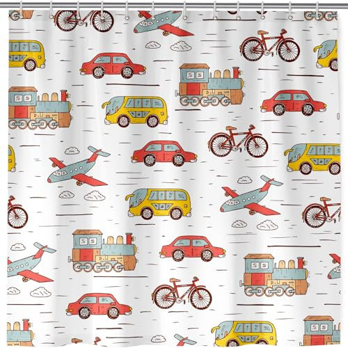 ANHOPE Transport Shower Curtain Waterproof Polyester Fabric Bathroom Curtain Car Airplane Bicycle Bath Drapes Mould and Mildew Resistant Bathtub Decor Set with 12 Hooks 180 x 180 cm