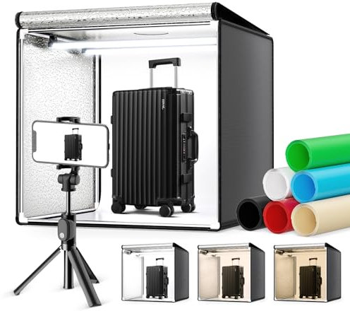 SenDeluz Boîte à Lumière Photo, Studio Photo avec 2 Bandes LED Amovibles et Graduables, 6 Couleurs de Toile de Fond pour Tous Les Types de Photographie de Produits 60X60X60 CM