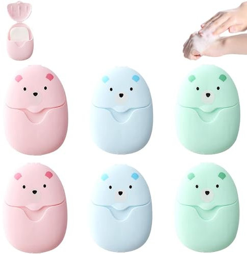 Xrten 6 Boxen Seife Papier, 300 Blätter Mini Tragbar Paper Soap, Seifenblätter mit Kunststoffbox für Unterwegs, Camp, Outdoor,Wandern (Rosa/Blau/Grün)