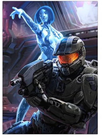 Displate Offiziell Halo Game MetallPoster Magnetische Befestigung Inklusive Lizenziert Bilder Hochwertiges Poster Illustrations Cortana and Master Chief 45 cm x 32 cm