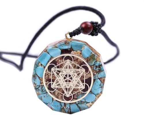 Orgon Anhänger Metatron Würfel Merkaba Türkis Halskette,Orgonit Chakra Kristall Schutz Amulett,Blau