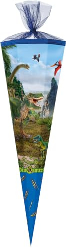 Nestler Schultüte zum Befüllen, Handgemachte Zuckertüte aus Karton - Lizenzmotiv Dinosaurs 2 von Schleich (85 cm 6-eckig)