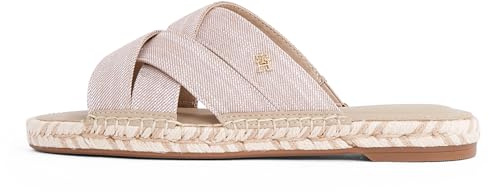 Tommy Hilfiger Damen Pantoletten Chambray Mule Sandalen, Beige (Horseradish), 39