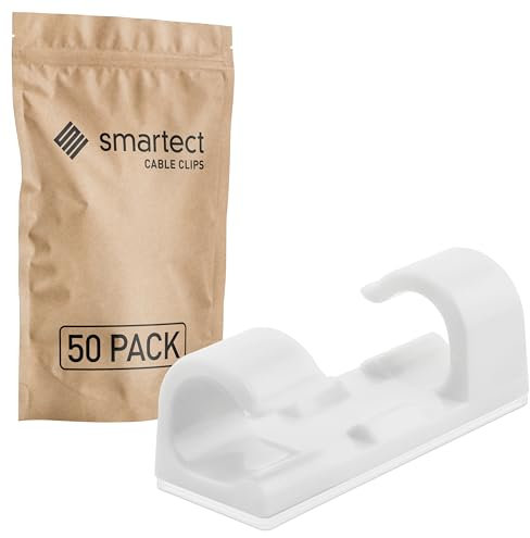smartect Kabelhalter selbstklebend in Weiß [50 Stück] Kabelwandklemmen zum fixieren von USB-, Strom- und Ladekabeln, Kabelclips für Kabelmanagement am Schreibtisch