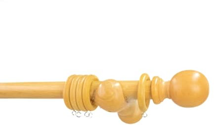 Price Pixel Wooden Curtain Pole – 28mm Curtain Rail Pole – Premium Quality Natural Wood Finials Balls Rings, Fixed Length Curtain Pole, Ideal for Any Room, Home Office (Natural, 120 cm)