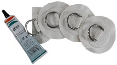 3s-sup No Stress Haltepunktset mit Kleber für Kajaksitz I Flexibles Befestigungssystem für iSUPs I Inkl. Technicoll PVC-Kleber 8002 I 4 Befestigungspatches mit Metallringen I Ideal für Kajakmontage