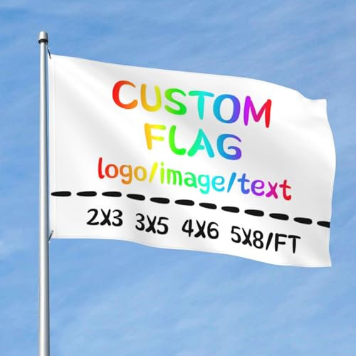 PRFELMG Personalisierte Flagge 2x3ft, Outdoor-Flaggen mit Ösen - Individuelles Fotobanner mit Bild/Logo/Text, gestalten Sie Ihr eigenes Garten-, Team- oder Festival-Schild - einseitiger Druck