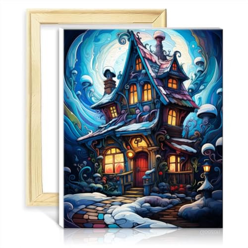 LiHEQING Lienzo decorativo para pared, pintura por números, casa de Navidad, pintura al óleo para adultos, perfecta decoración de pared para el hogar, sin marco (50 x 65 cm)