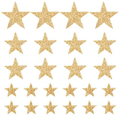 Qianyu 24 parches dorados con diamantes de imitación para planchar con purpurina, adhesivos con estrellas de cristal, parches de tela de lentejuelas para ropa, jeans, bolsos, sombreros, gorras,