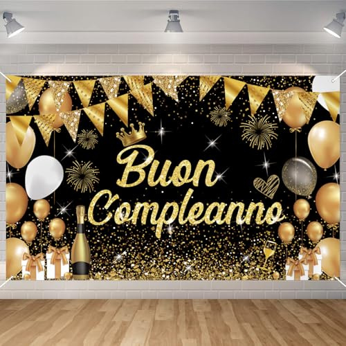 Seutgjie Striscione Buon Compleanno Oro 180 x 110 cm per Festa di Compleanno