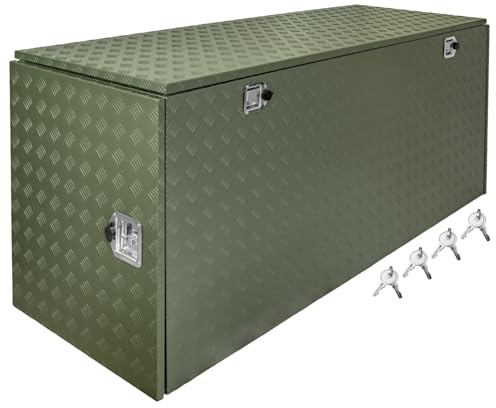 Trucky Deichselbox Grün Werkzeugkasten Truckbox Anhänger Kiste Abschließbar Alubox Transportbox Werkzeugbox Aluminium Aufbewahrungsbox