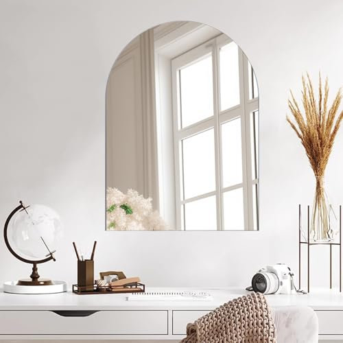 TSKDKIT Wall Mirror 40 x 30 cm Stick On Mirror for Walls, Self Adhesive No Drilling Acrylic Frameless Arched Mirrors for Bathroom, Wardrobe Doors, Hallway