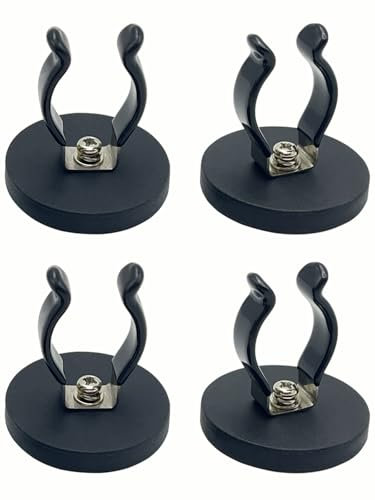 FYWZ Magnetic Flashlight Holder - Quick Release Magnet Hooks Anti-Slip Magnetic Mount for Laundry Garage Shed Kitchen Basement Outdoor Tools Storage (Black-4 Pack)