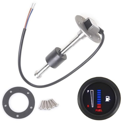 ZHSYMX Fuel Sending Unit and Gauge Kit Boat Fuel Sender Fuel Water Level Sensor Fuel Tank Sender Stainless Steel Gas Sensor for Boat Car Truck Vehicle (0-190ohm Sender+Fuel Gauge, 7)