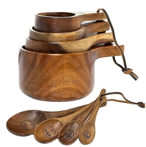 Wooden Measuring Cups and Spoons Set, Kitchen Measuring Set, 4 Measuring Cups 4 Measuring Spoons Sets, for Kitchen Dry Cup Measurements