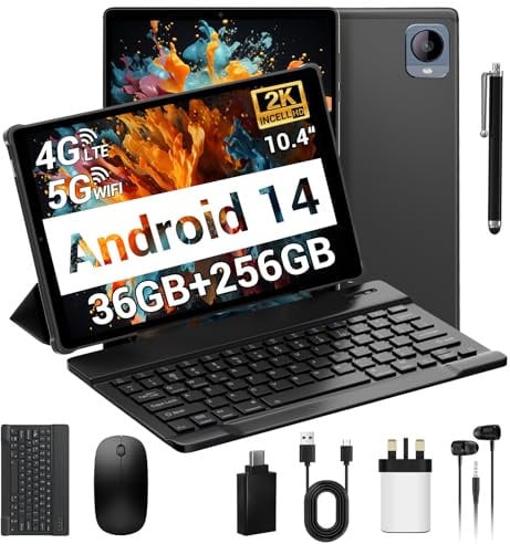 AXETOP 10.4 Inch Tablet Android 14.0, 4G LTE+5G WiFi, 36GB RAM+256GB ROM (1TB Expansion), Octa-Core Processor,1920 * 1200,8000mAh, 13MP+8MP, BT5.0, GPS, OTG, Tablet with Keyboard丨Mouse丨Stylus - Gray