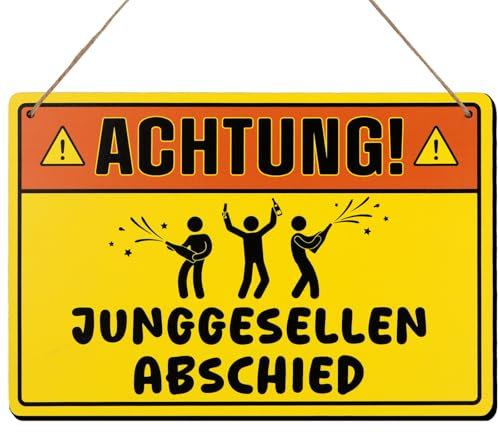BETESSIN JGA Männer Deko - Achtung! Junggesellenabschied - Witziges Holzschild mit Spruch - Lustige Geschenkidee für Junggesellenabschied Männer