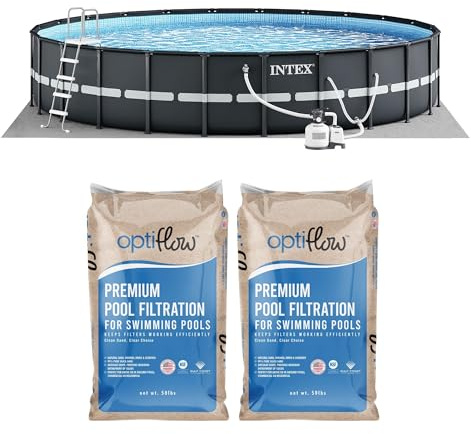 Intex Above Ground Swimming Pool Set, Ultra XTR 24' x 52 Round Frame Bundled with 2 Pack OptiFlow Premium Filter Sand, 50 lb Bags