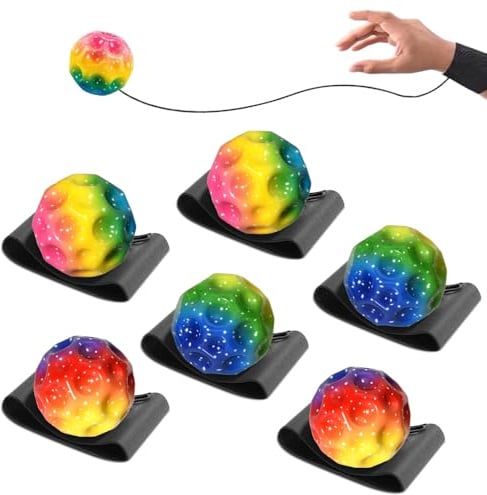 MOERAE 6er-Set Silikon Springball mit Schnur für Kinder, Handgelenk Return Ball für Draußen, Outdoor Sport,Therapieübungen,elastische Trainingsballe