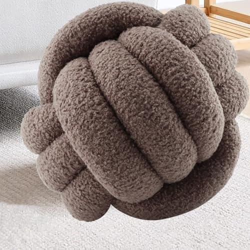 RTSFKFS Knotenkugelkissen, Knotbugelwurf Kissen Ultra weiche Begleiterin dekoratives handgewebte Knotbugel Lamm Samtsofa, Knotenkissen, SofaKissen(Khaki,20cm/7.8)