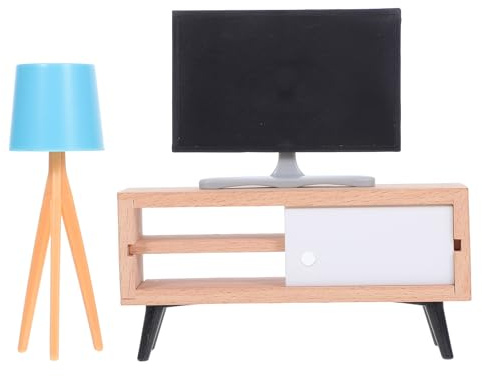 TOYANDONA Puppenhaus Zubehör 1:12 Miniatur Fernseher Mit Stehlampe Und Schrank Holz Zubehör Für Puppenstube Dekoration Und Spielzubehör