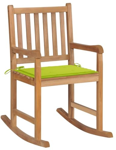 Teenpull Schaukelstuhl mit Hellgrünem Kissen, Massivholz Teak, Langlebiger Gartenstuhl für Außenbereich, 58x92,5x106 cm, Witterungsbeständig