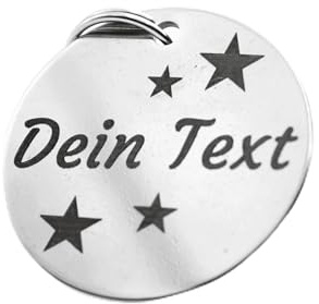 Generisch Schlüsselanhänger personalisiert aus Edelstahl, rund 25 mm – Lasergravur mit Name, Telefonnummer, Wunschtext oder QR-Code – auch als Hundemarke und Adressanhänger