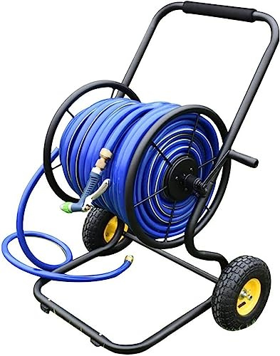 MKAK Schlauchtrommelwagen, Wasserschlauchwagen, Garten Mit Rollen Handschub-Wasserrohr-Aufbewahrungshalter Rasen Rädern Robuster Outdoor-Schlauchwagen(Black-dn15,Hose Cart+70m Pipe)