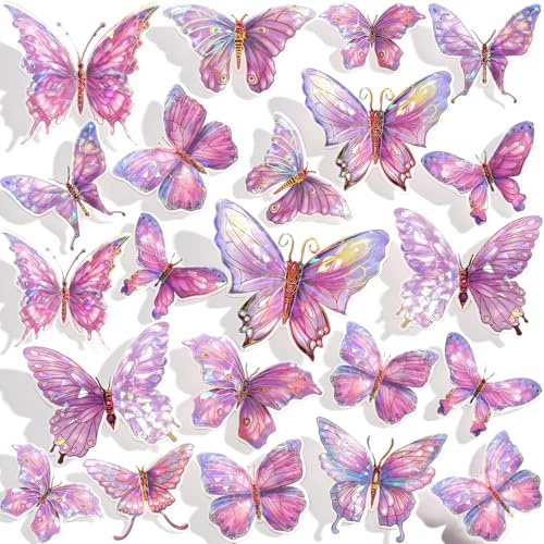 Rosa Laser wandtattoo Schmetterlinge,Schmetterling wandtattoos wandsticker mädchen 3d Wanddeko aufkleber wand deko glitzer sticker für Schlafzimmer Wohnzimmer Weihnachten Hochzeit Party Wand-Dekor
