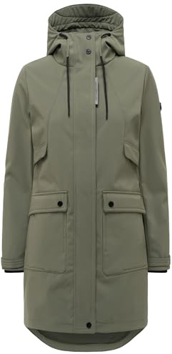 Navahoo Damen lange wasserdichte Übergangsjacke Softshellmantel mit Kapuze und großen Taschen Morgennebel 14 XS-3XL