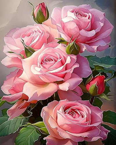 Malen nach Zahlen Erwachsene, Paint by Numbers Adult Malen nach Zahlen Erwachsene Blumen Leinwand Kit, DIY Handgemalt Ölgemälde Set mit 3-Pinseln und Acrylfarbe für Wanddeko, Ohne Rahmen 40×50cm