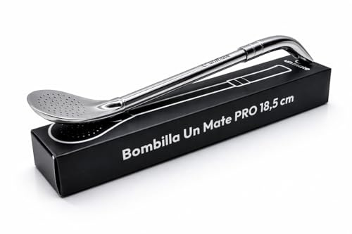 Un Mate Pro Bombilla 18,5cm – Pajita para Yerba Mate de Acero Inoxidable INOX con Filtro de Cuchara y Anillo de Enfriamiento, Apto para Lavavajillas, Plata